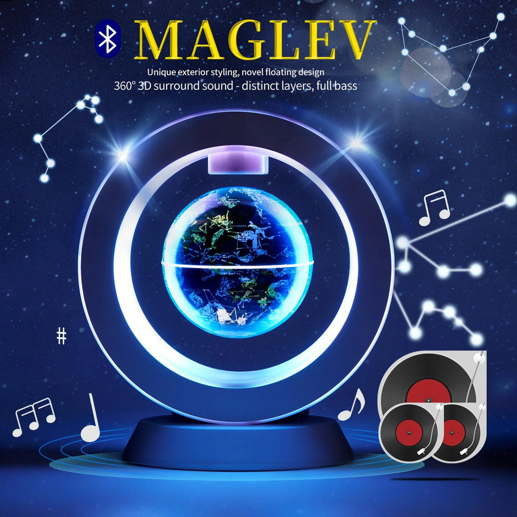 Magnetic Levitation Bluetooth Speaker Constellation Lamp Spinning Floating World Globe for Kids Learning or Men Boss Office Desk Accessories Decor,Cool Tech Gadgets Unique Desk Toy Gift for Teens