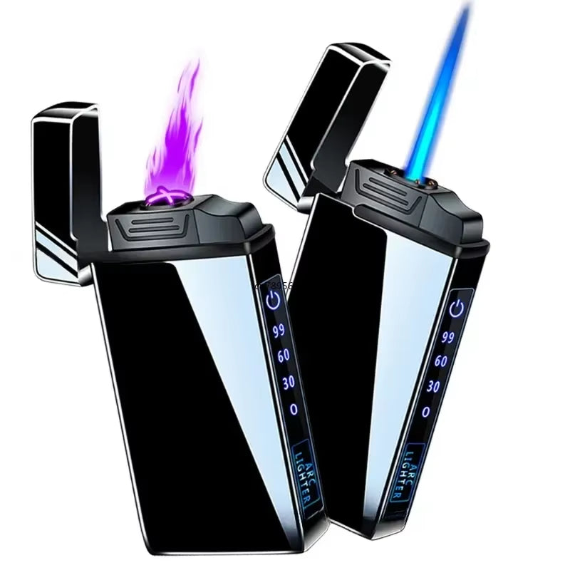 Power Display USB Charge Plasma Butane Gas Lighter with Flashlight 3In1 Jet Lighter Metal Windproof Flameless Electric Lighter