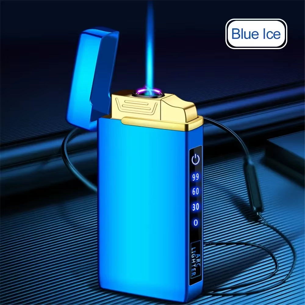Power Display USB Charge Plasma Butane Gas Lighter with Flashlight 3In1 Jet Lighter Metal Windproof Flameless Electric Lighter
