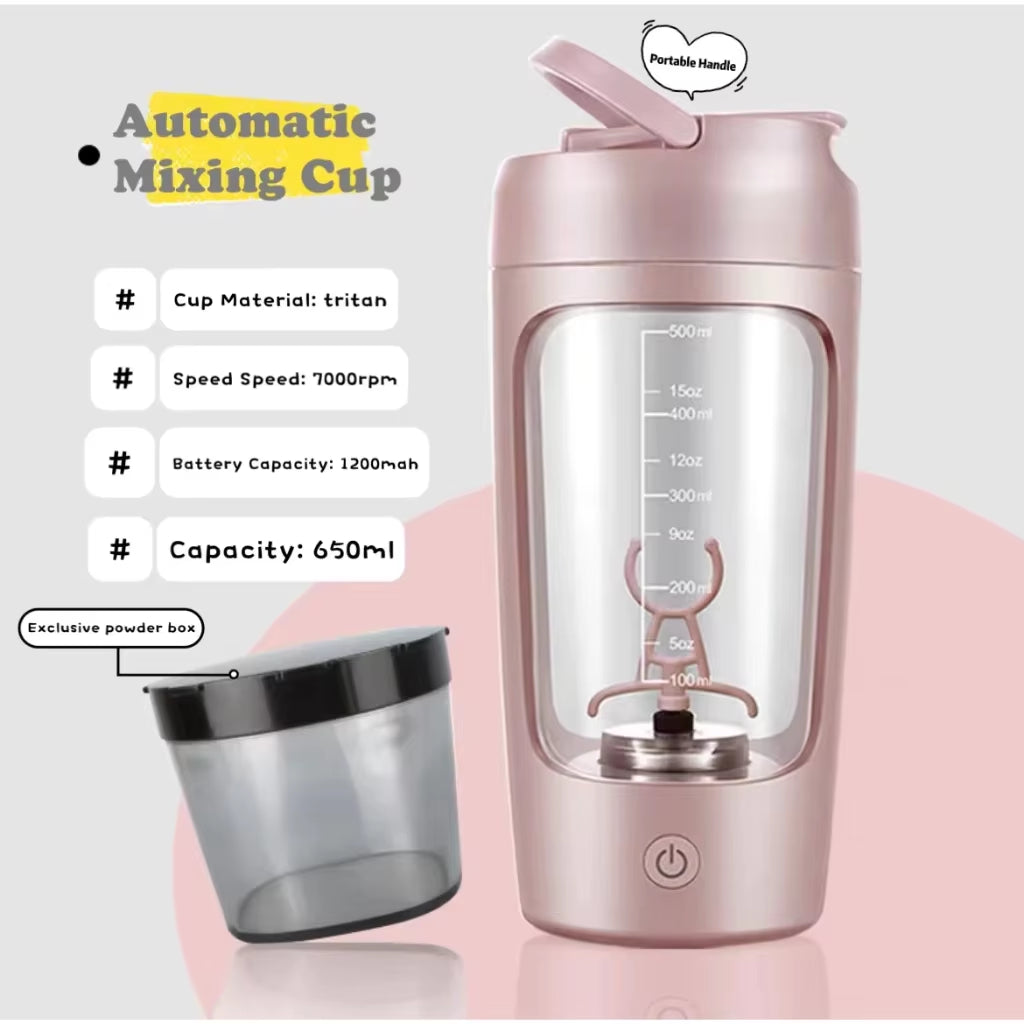 650ML Electric Mixing Cup Automatic Mini Portable Rechargeable Shaker Cup Sports Fitness Protein Powder Mixing Cup Mixer Bottle