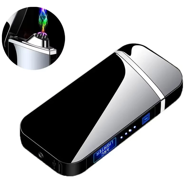 Power Display USB Charge Plasma Butane Gas Lighter with Flashlight 3In1 Jet Lighter Metal Windproof Flameless Electric Lighter