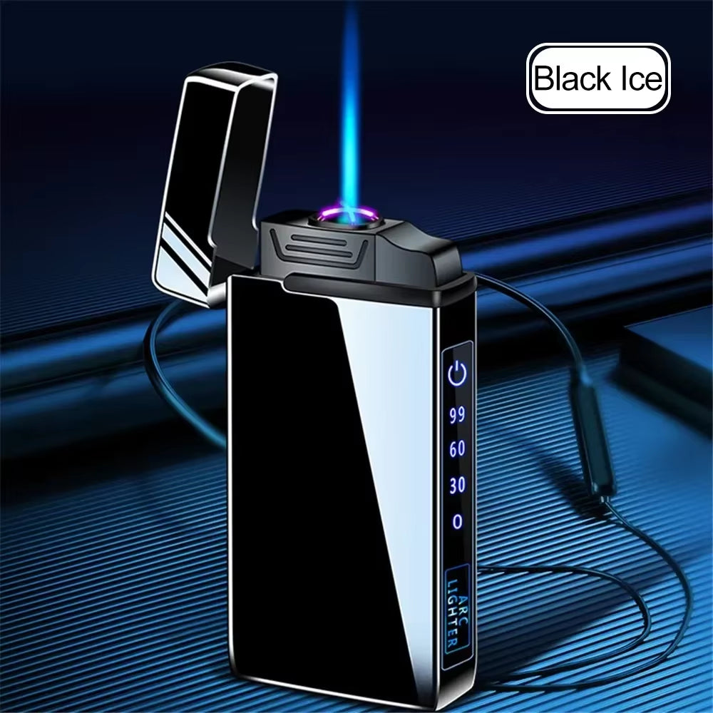 Power Display USB Charge Plasma Butane Gas Lighter with Flashlight 3In1 Jet Lighter Metal Windproof Flameless Electric Lighter