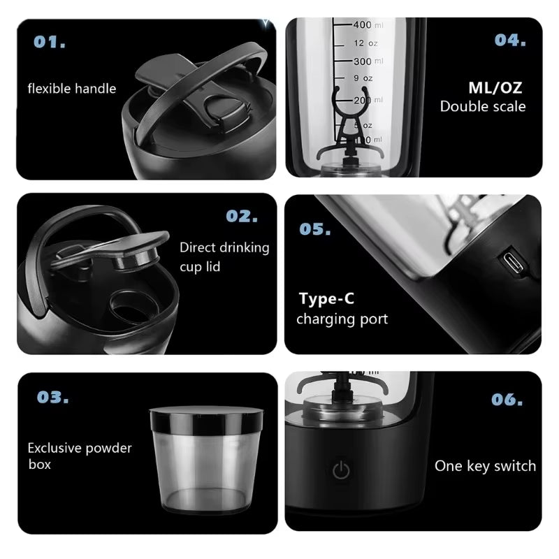 650ML Electric Mixing Cup Automatic Mini Portable Rechargeable Shaker Cup Sports Fitness Protein Powder Mixing Cup Mixer Bottle
