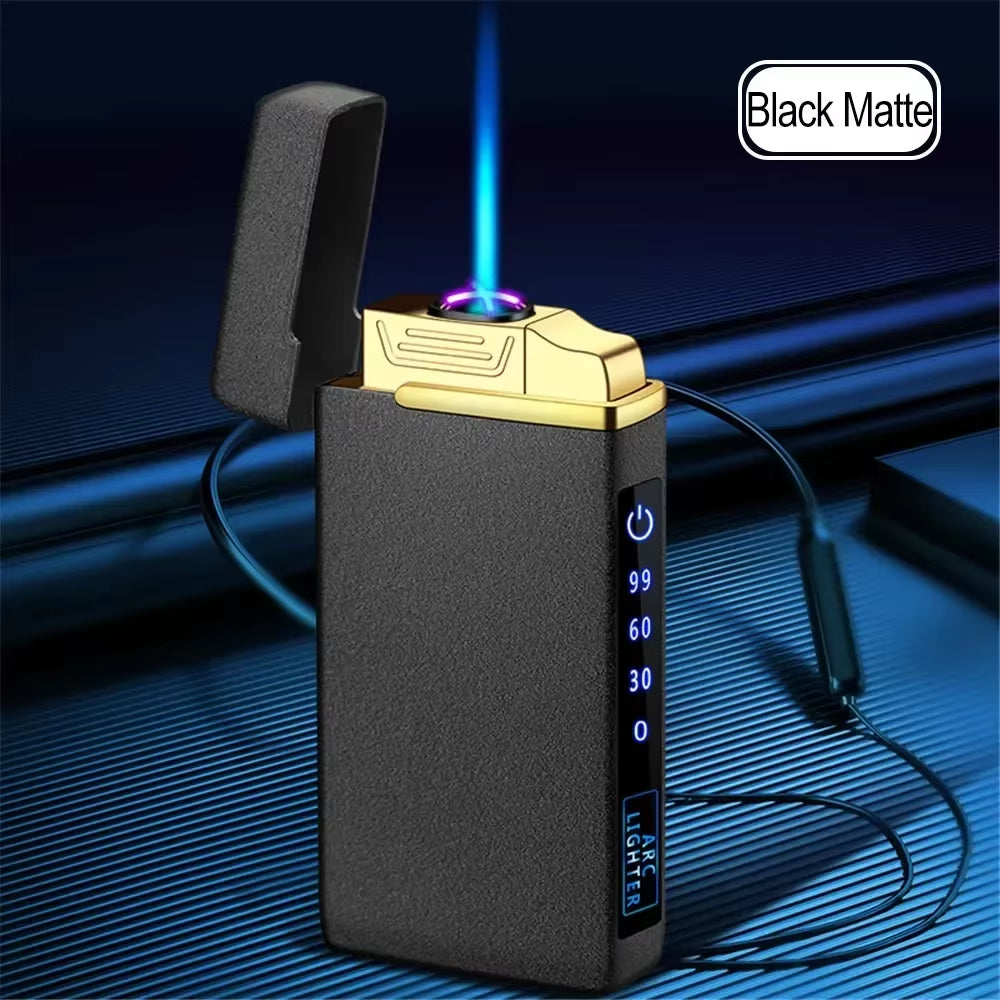 Power Display USB Charge Plasma Butane Gas Lighter with Flashlight 3In1 Jet Lighter Metal Windproof Flameless Electric Lighter